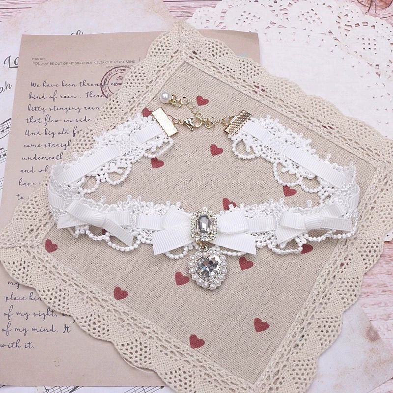 Lace Love Heart Bow Tie Collar Niche Lolita Pure Desire Necklace