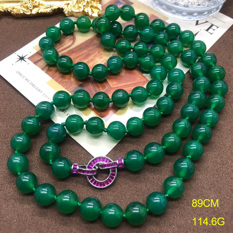 Chinese Ancient Style Green Agate Jade Beads Necklaces