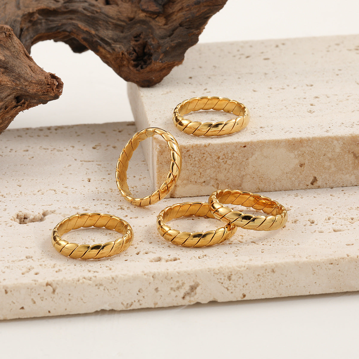 Aloofness Style Fashion Geometric Woven Pattern Simple Gold High-grade Titanium Ring