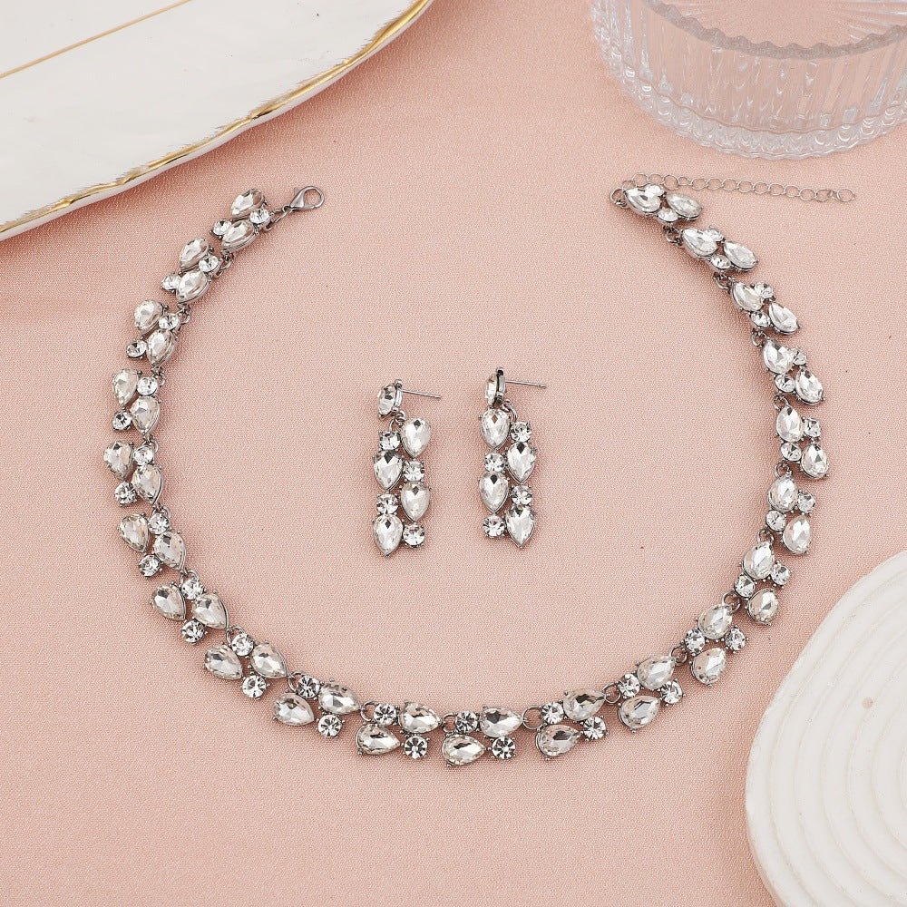 Women's Bridal Party Wedding Dress Full Diamond Jewelry Set
