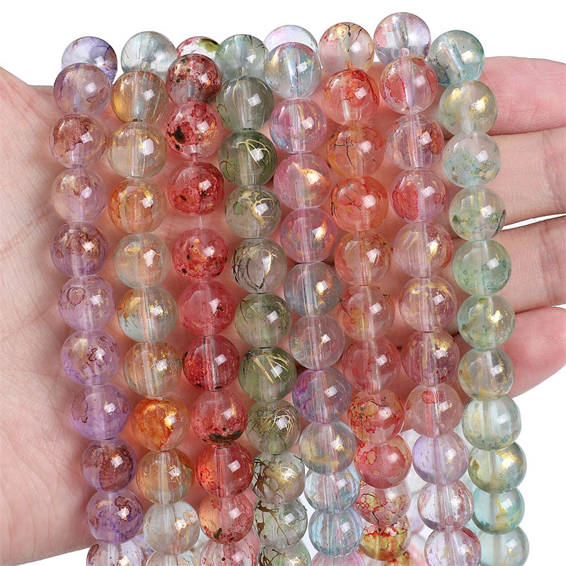 Glass Ice Transparent Ink Blooming Gold Sprinkling Round Jewelry Accessories