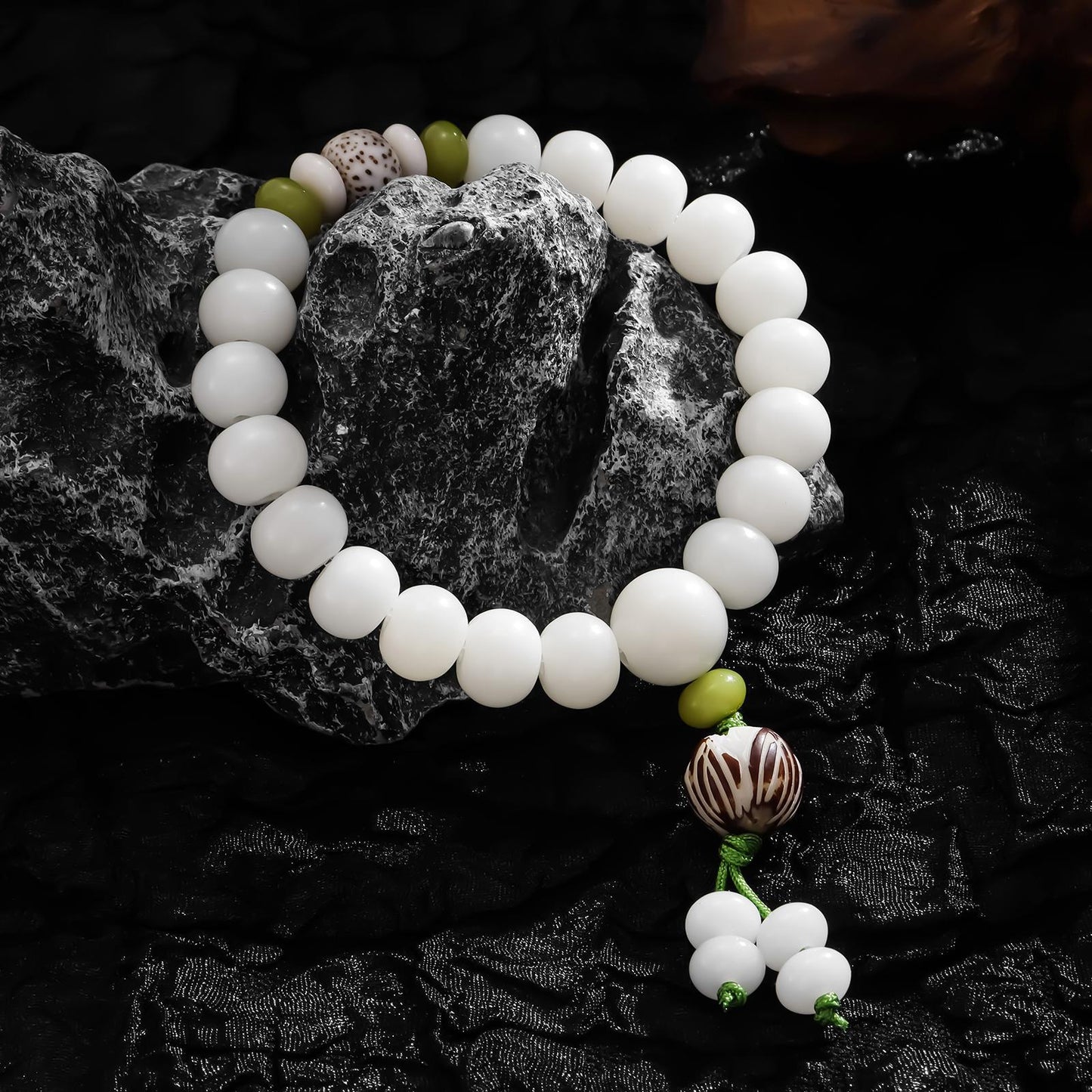 Bodhi White Jade Lotus Buddha Beads Rosary Seed Scenic Spot Bracelet