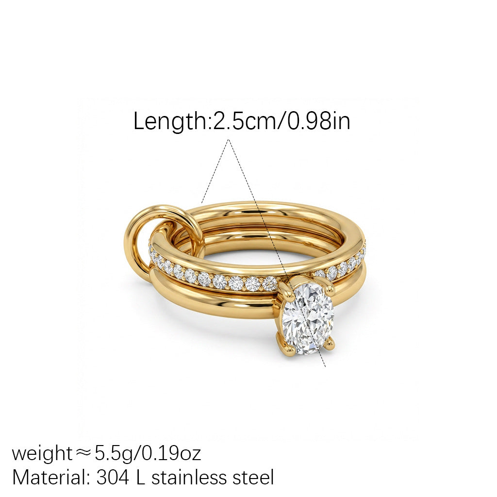 Popular Gold-plated Diamond Three Main Diamonds Ring