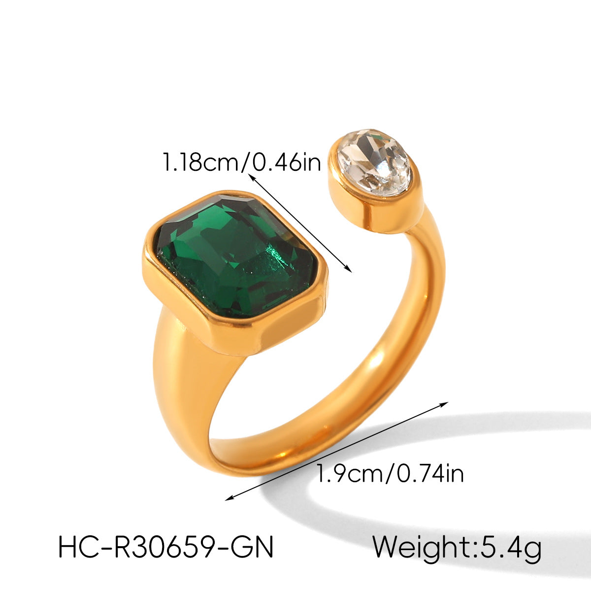 Geometric Zircon Light Luxury High-grade Stainless Steel Open Female Rings