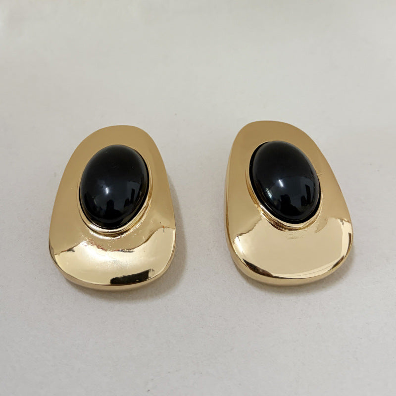Luxury Metal Glossy Oval Resin Gemstone Earrings