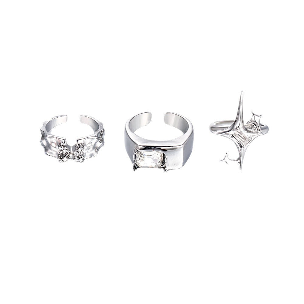 Open-end Zircon Three-piece Suit Female Personality Affordable Rings