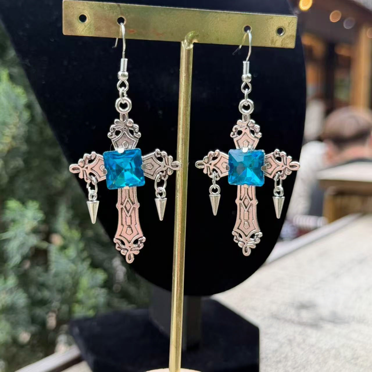 Comfortable Versatile Sier Cross Gothic Sapphire Earrings