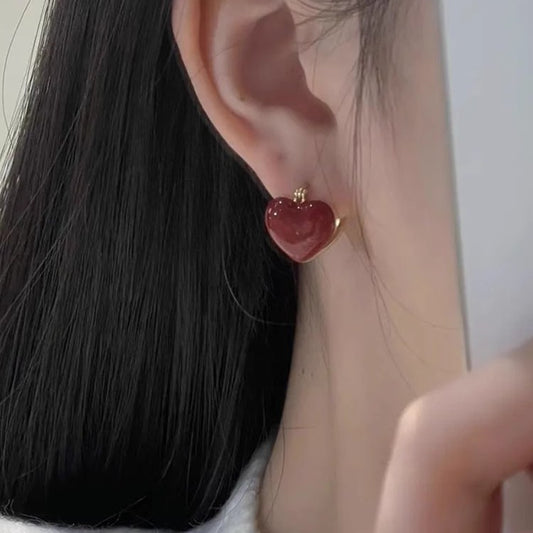 Glazed Love Heart Female Niche Design Earrings