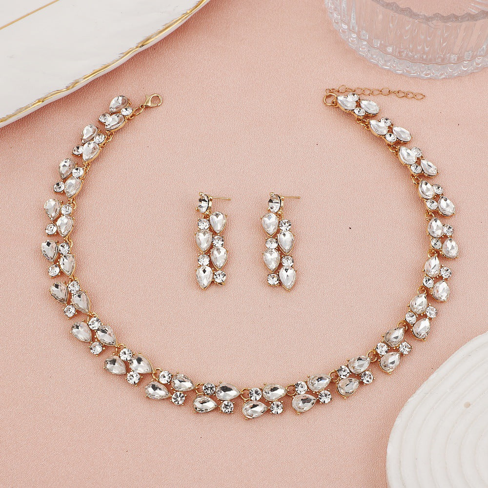 Women's Bridal Party Wedding Dress Full Diamond Jewelry Set