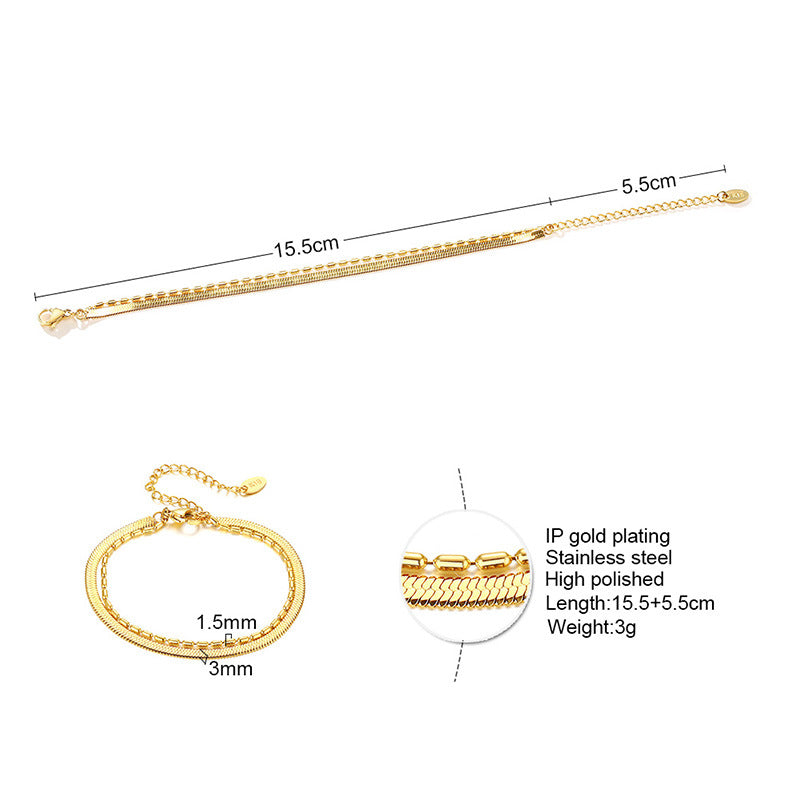 Women's Steel Zircon Gold Wafer Chain Partition Bracelets