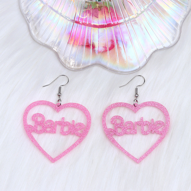 Day Hollowed Heart Shape Barbie Pink Earrings