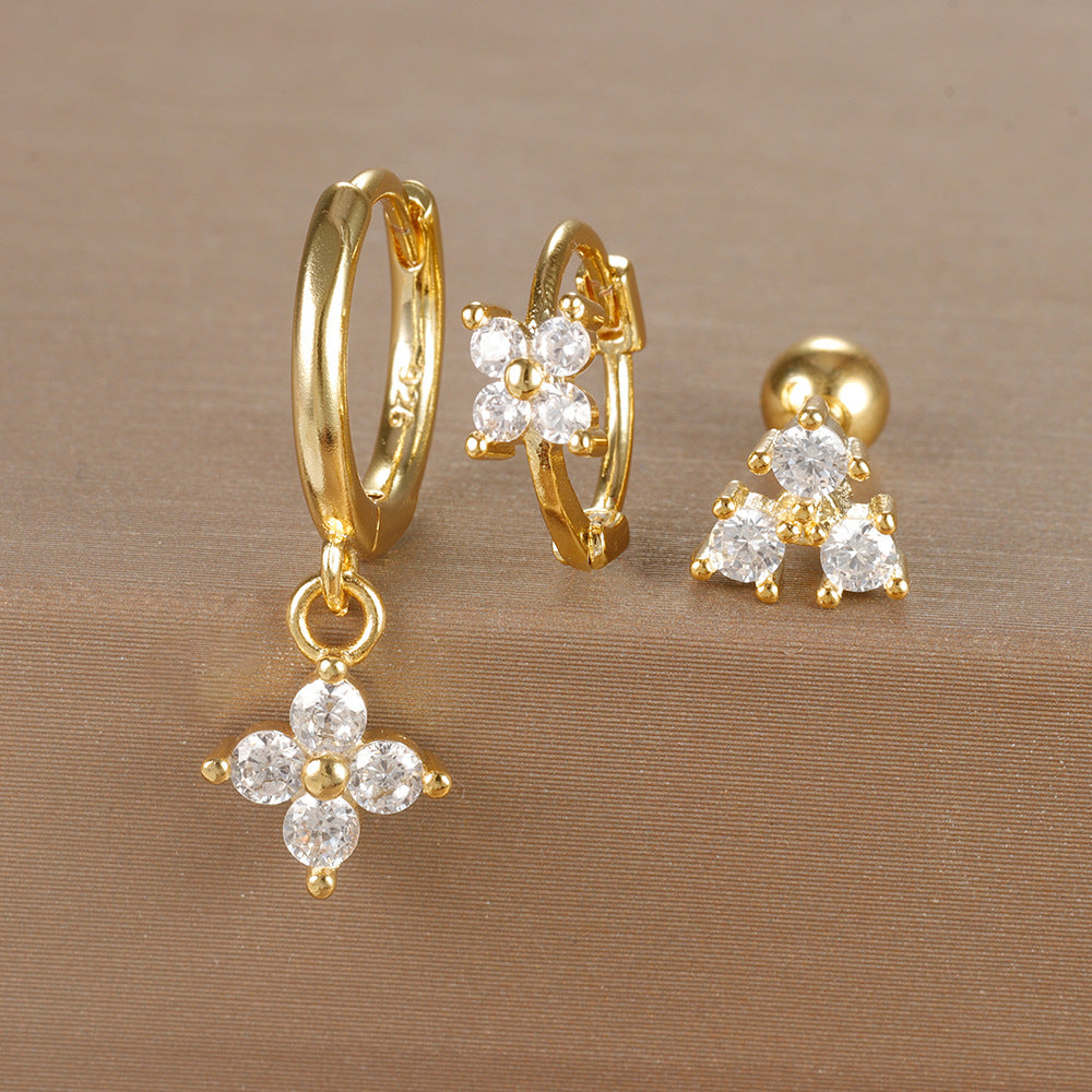 Women's Ear Micro Inlaid Zircon Flower Suit Light Rings