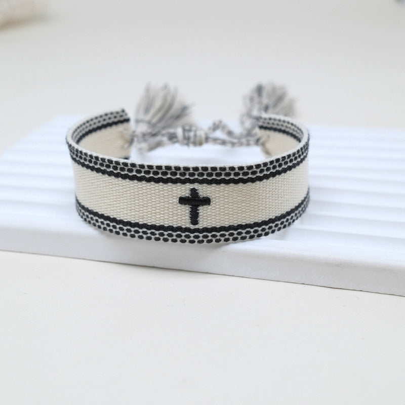 Embroidery Letter Cross Woven Bohemian Ethnic Style Bracelet