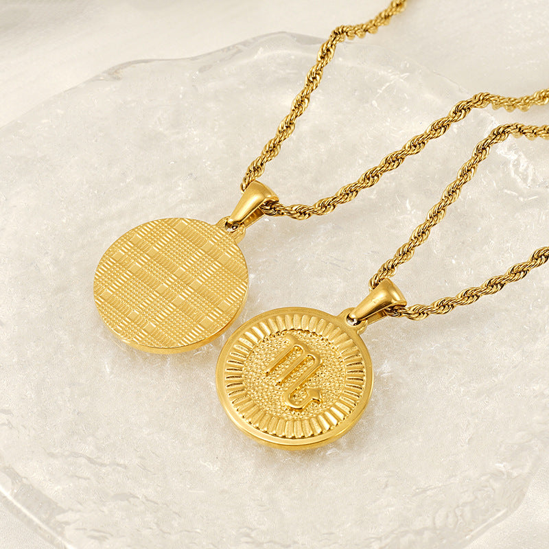 Round Constellation Female Twee Titanium Steel Necklaces