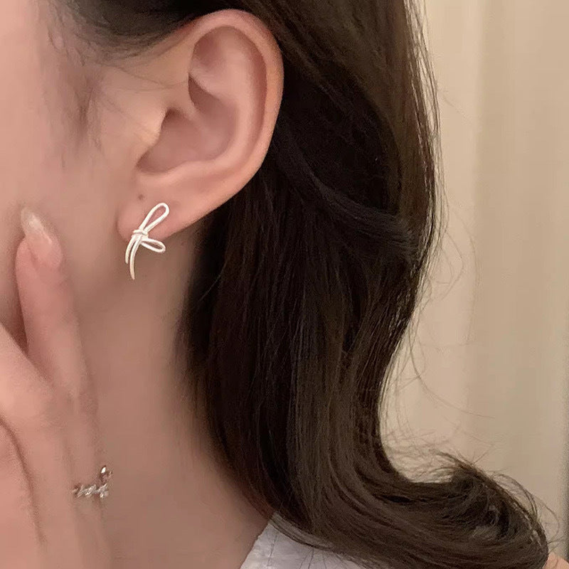 Line Bow Female Stylish Simple Versatile Daily Korean Style Personalized Stud Earrings