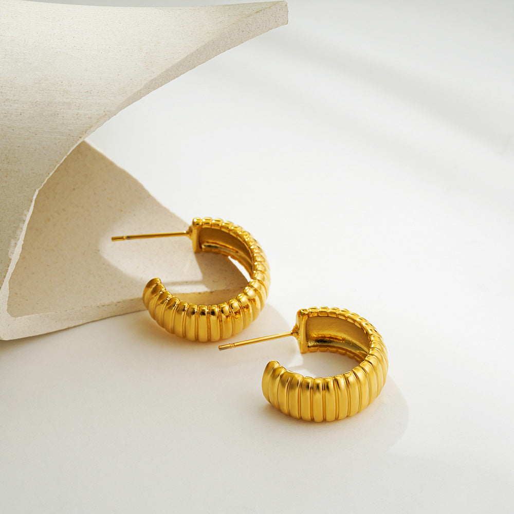 Classic Shaped Fashion Simple Striped Light Luxury Sier Earrings