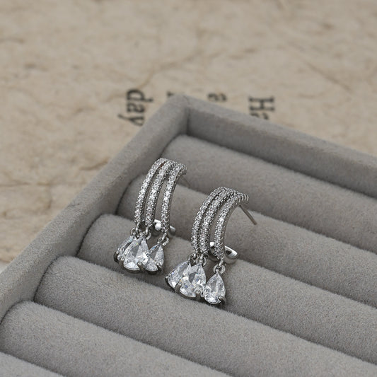 Women's Micro Inlaid Zircon Personalized High-grade Drop Ear Exquisite Light Stud Earrings