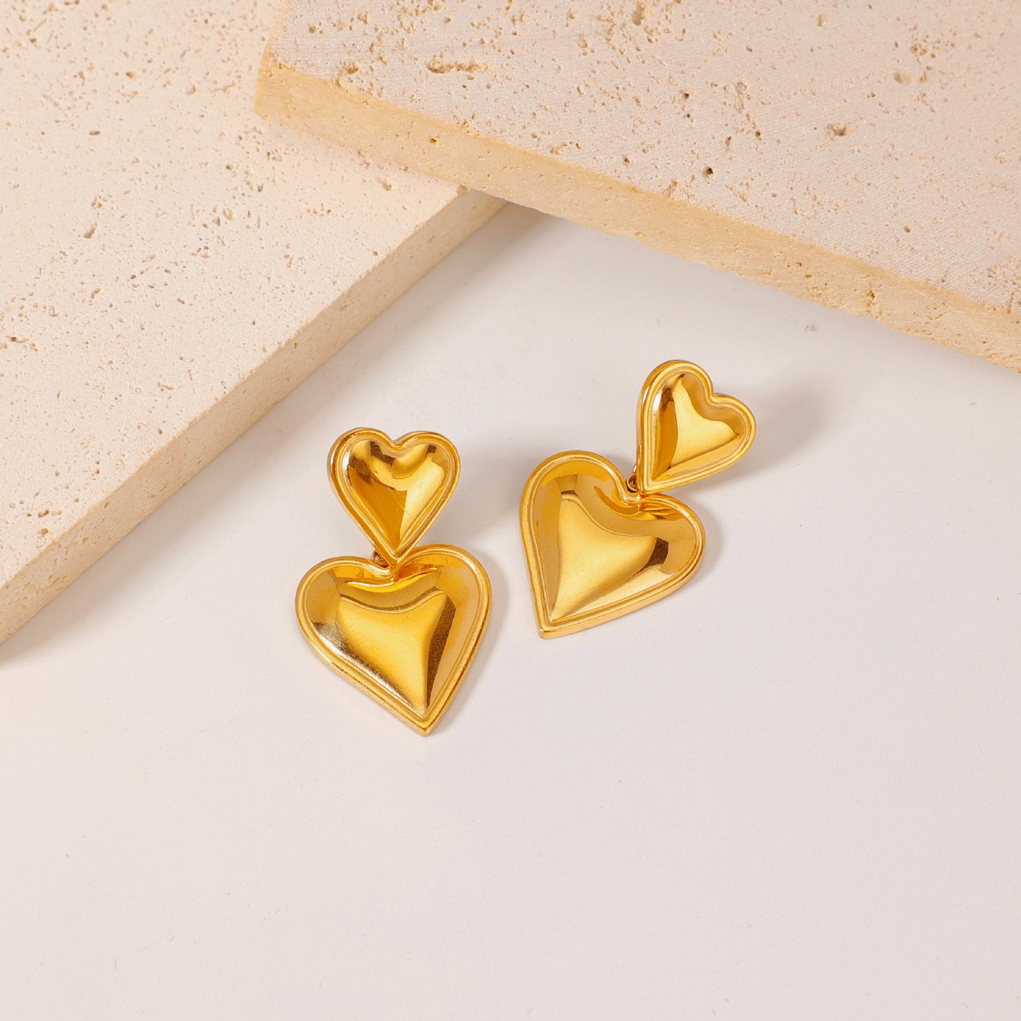 One Large Small Overlapping Stainless Steel Eardrops Gold Rings