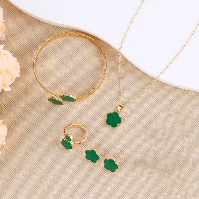 Korean Style Five Leaf Flower Fashion Lucky Ear Jewelry Set