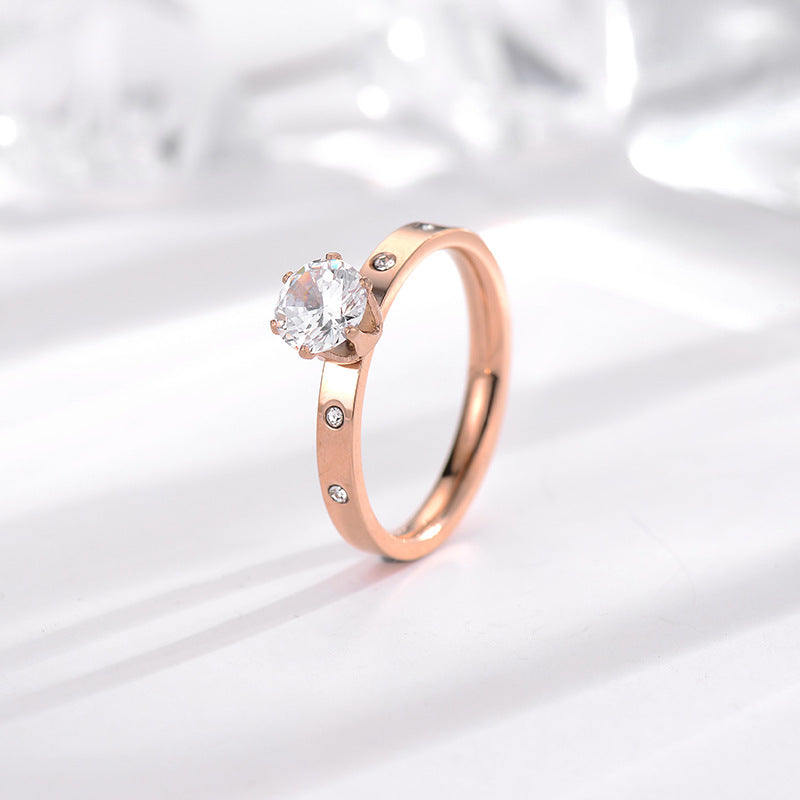 Titanium Steel Zircon Female Rose Gold Couple Fashion Personality Rings