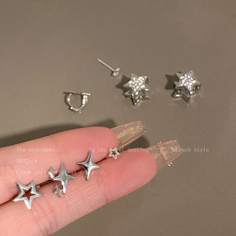 Women's Sier Needle Star Zircon Elegant High-grade Trendy Ear Earrings