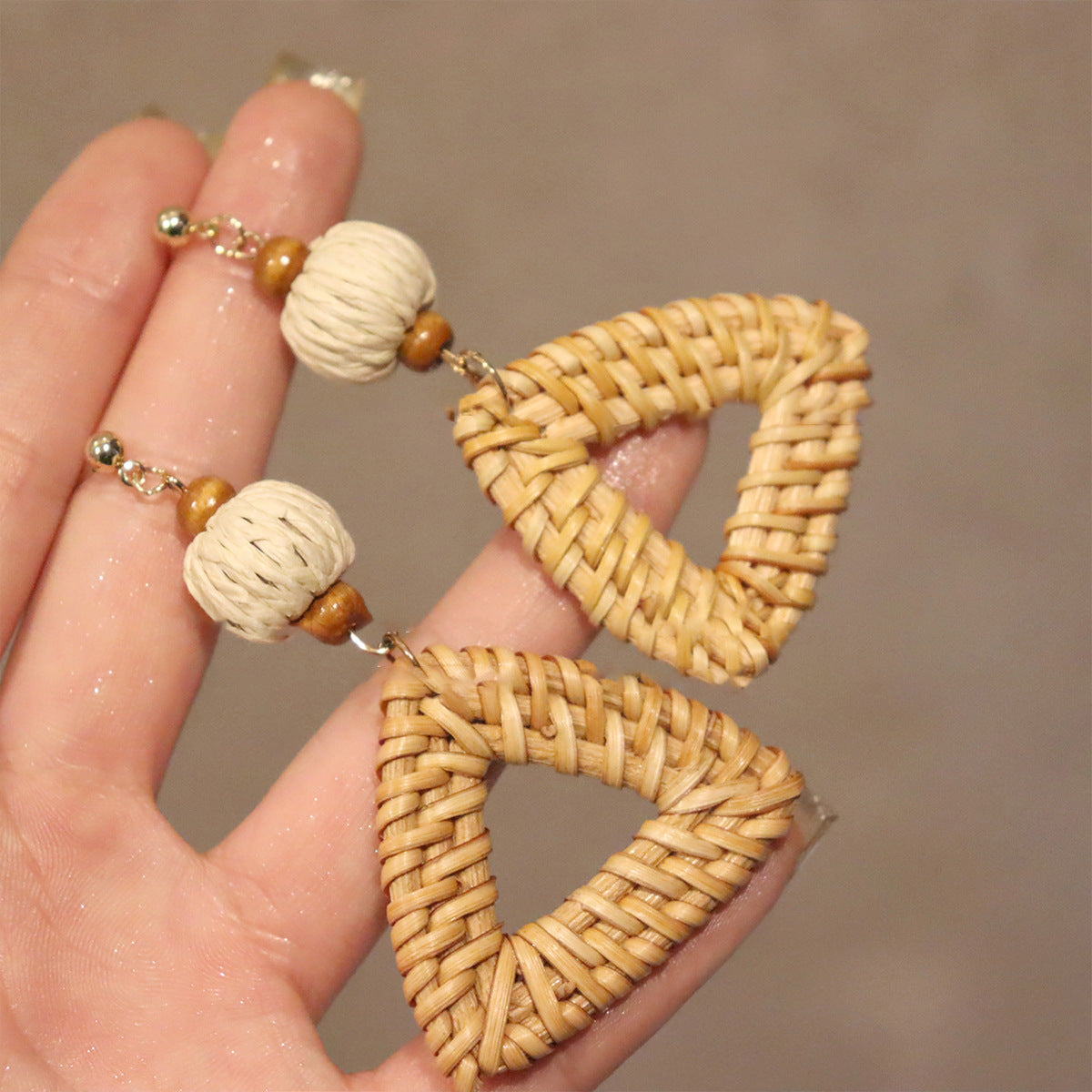 Style Sier Needle Resin Rattan Beads Round Fashion Earrings