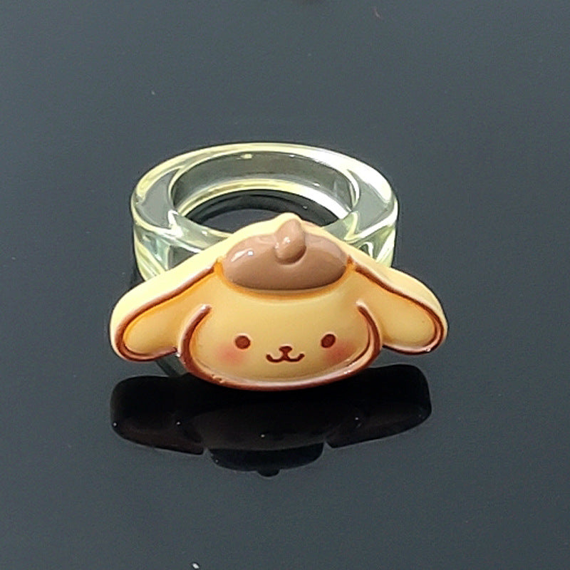 Cartoon Resin Acrylic Transparent Pacha Dog Rings