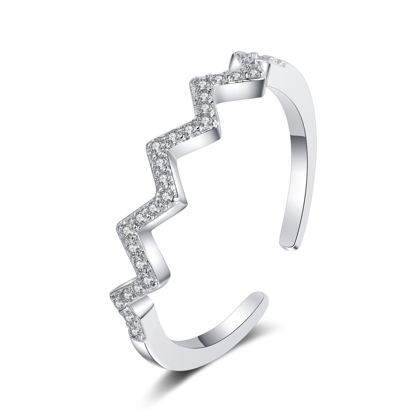 Ecg Wave V-shaped Fashion Simple Inlaid Rings