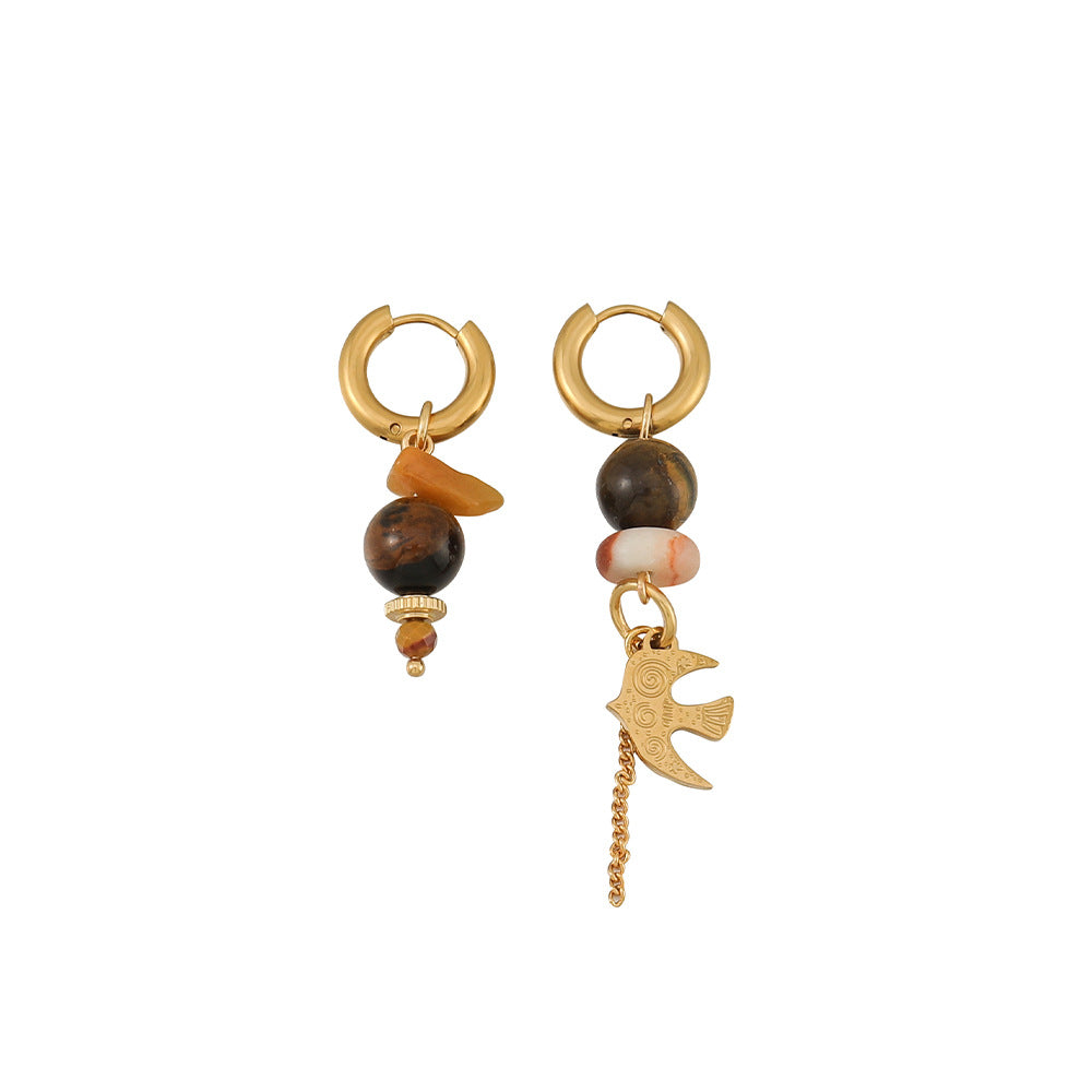 Niche Agate Bead Tigereye Elegant Advanced Earrings