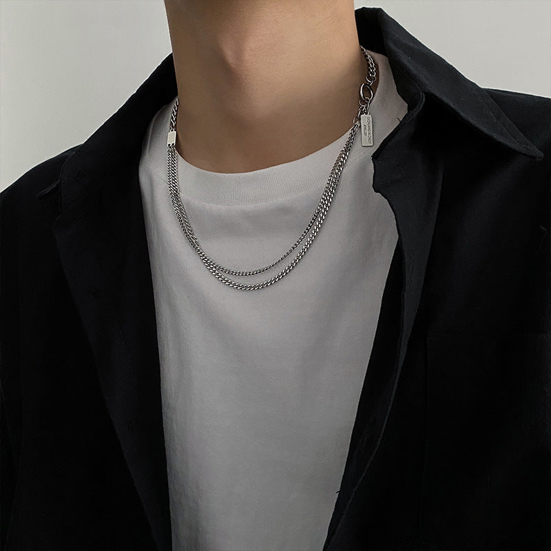 Women's & Men's Square Black Fashion Simple Hip Hop Clavicle Chain Matching Necklaces