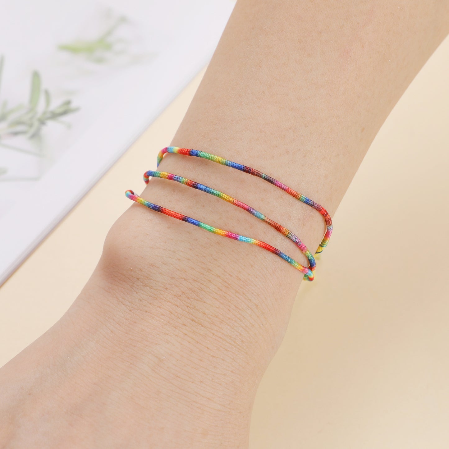 Stripe Ethnic Style Woven Rainbow Color Friendship Lucky Wrist String Bracelets