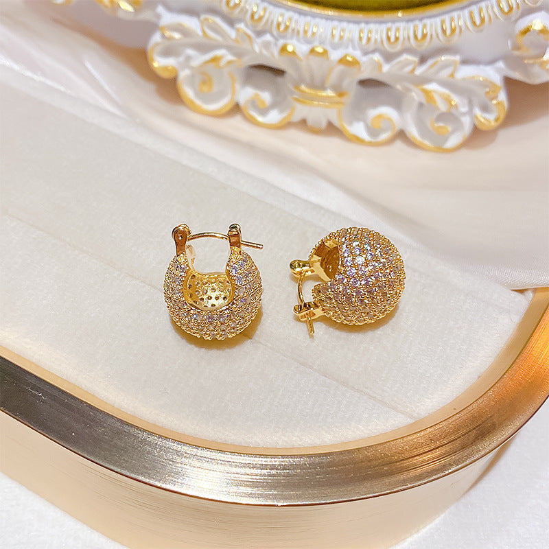 Women's Small Geometric Zircon Ball Ear Clip Korean Commuter High-grade Earrings