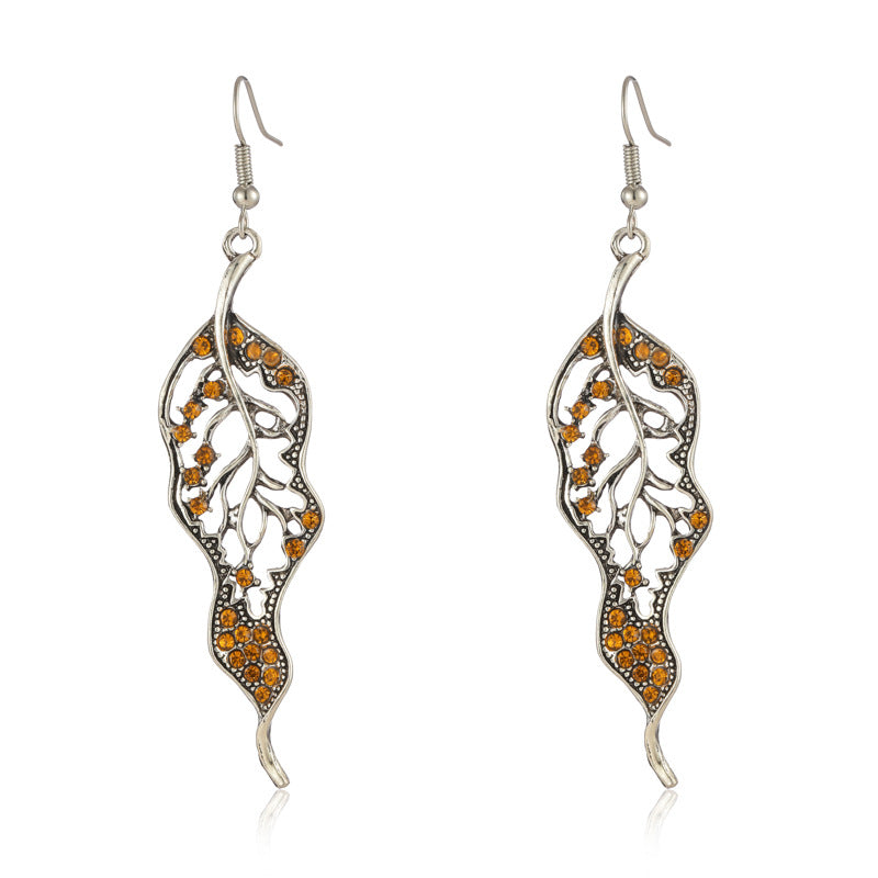 Women's Long Leaves Simple For Inlaid Color Earrings