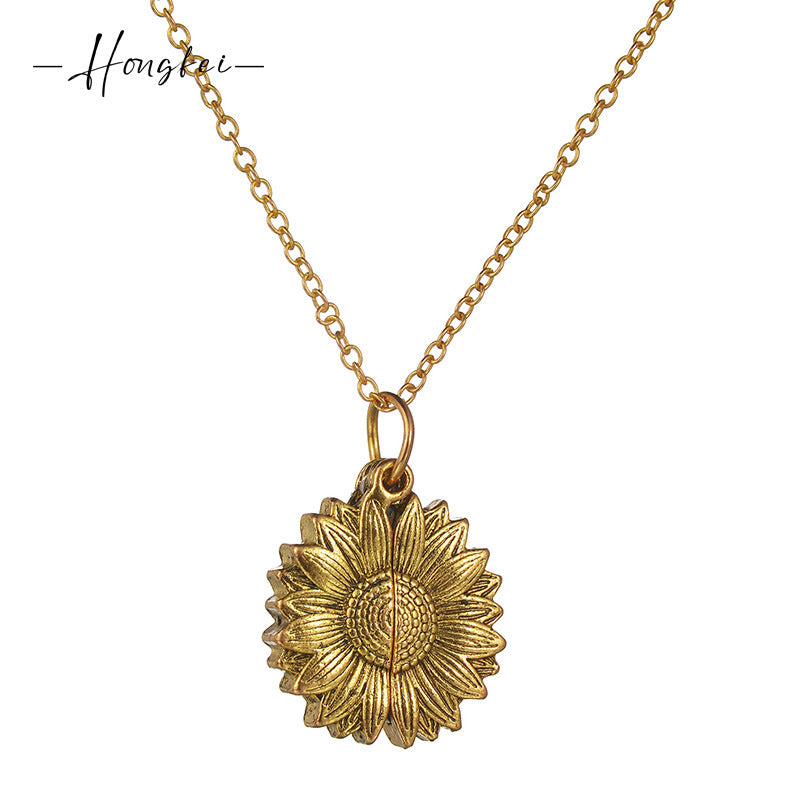 Retro Style Creative Can Open Sunflower Round Plate Female Necklace