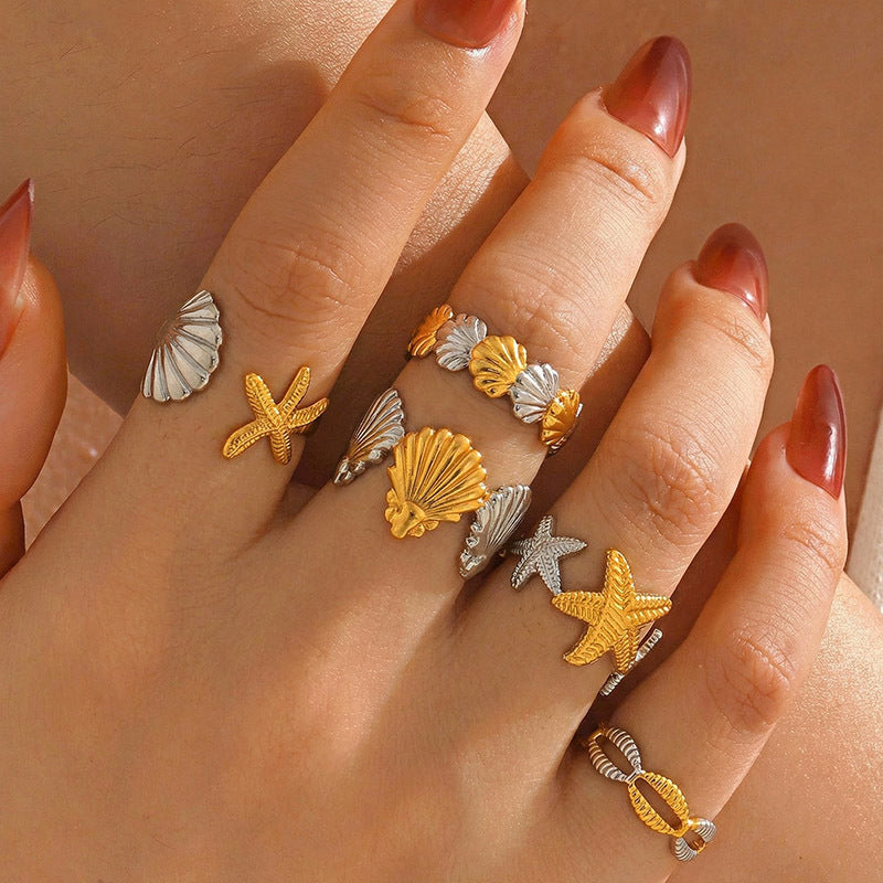 Fashion Stainless Steel Ocean Summer Beach Style Female Popular Opening Rings