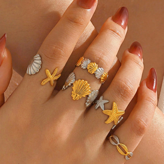 Fashion Stainless Steel Ocean Summer Beach Style Female Popular Opening Rings