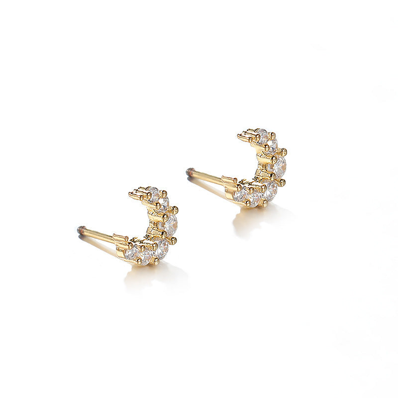 Fashion Lady Micro Inlaid Zircon Rose Gold Plating Star Moon Stud Earrings