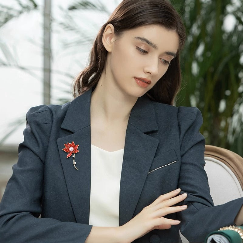 Style Brooch Retro Blue Lotus Female Brooches