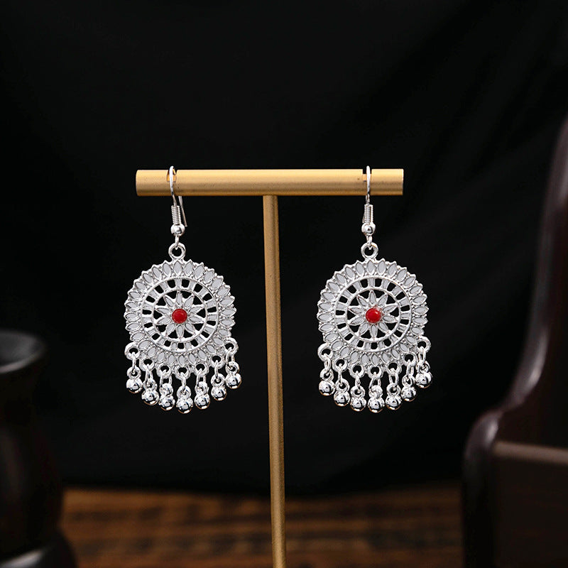 Miao Sier Colorful Long Feather Tassel Rings