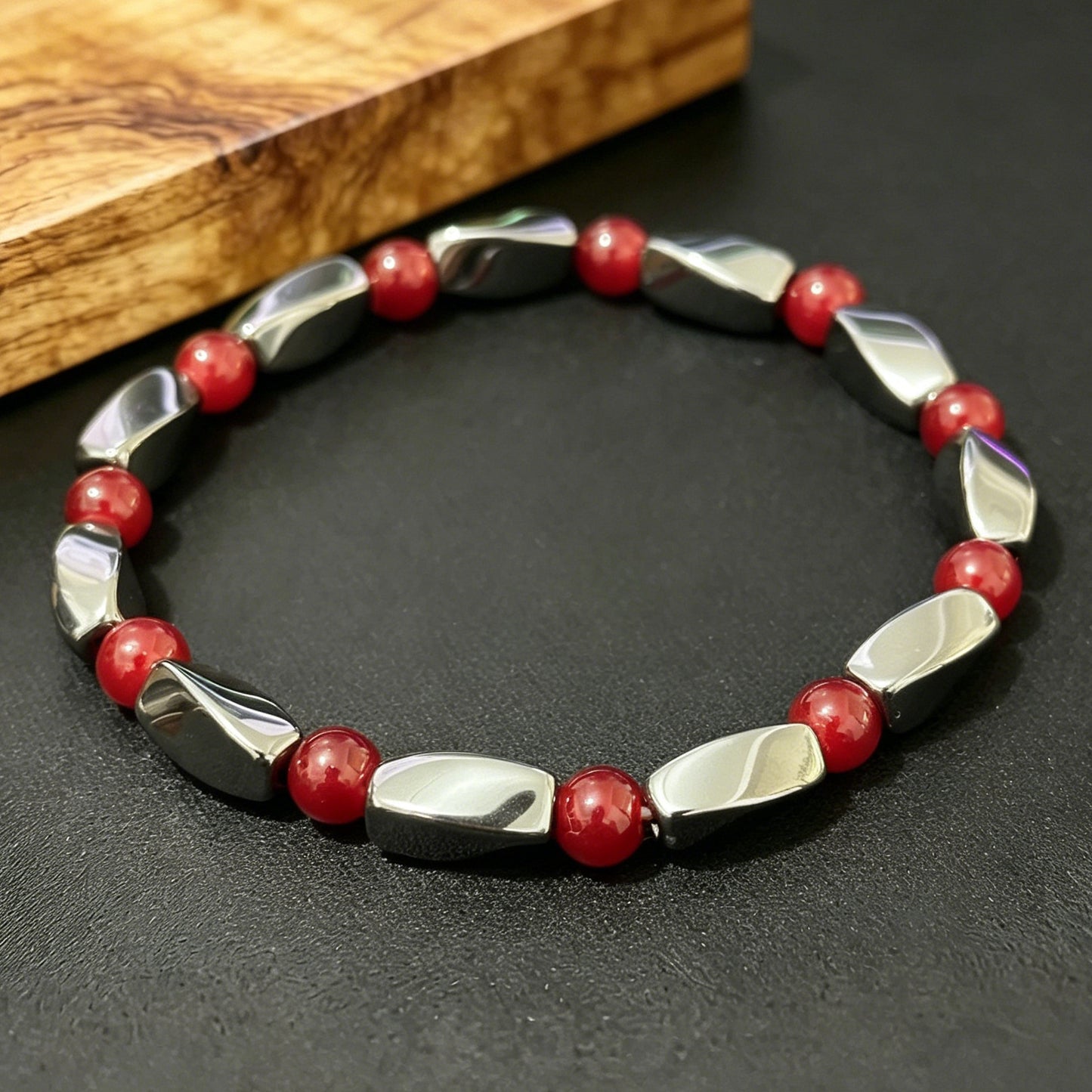Ruby Hematite Iron Stone Elastic Beaded Bracelet