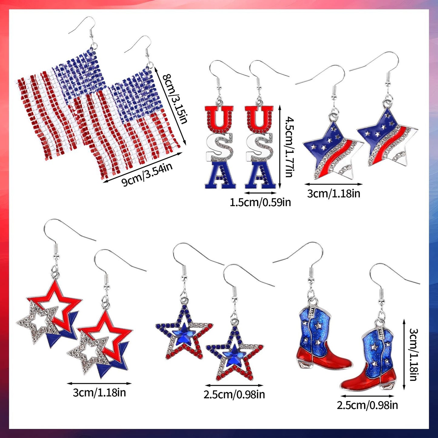 Graceful Popular Independence Day Flag Heart-shaped Earrings