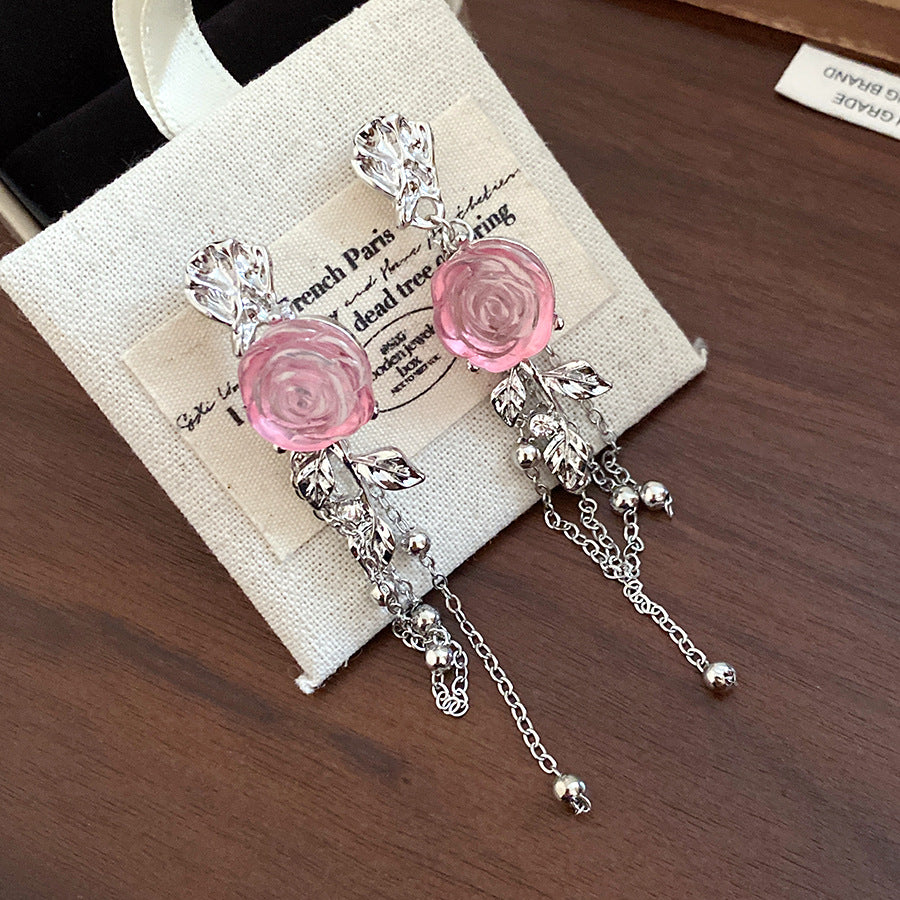 Women's Resin Pleated Flower Tassel Stylish Simple Eardrops Light Luxury High-grade Rings