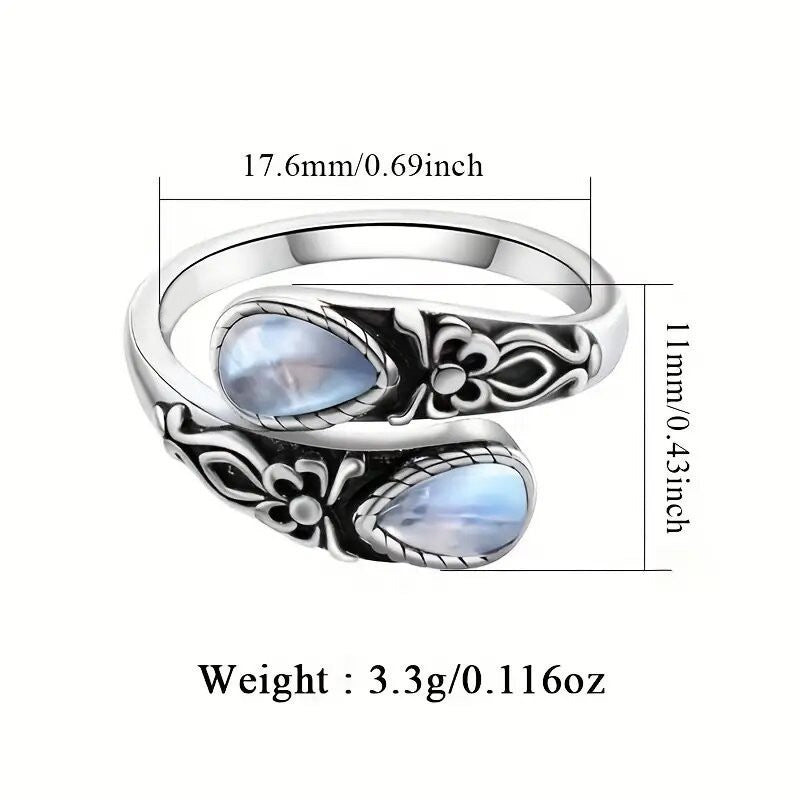 Moonstone Hollow Victoria Vintage Embossed Bow Rings