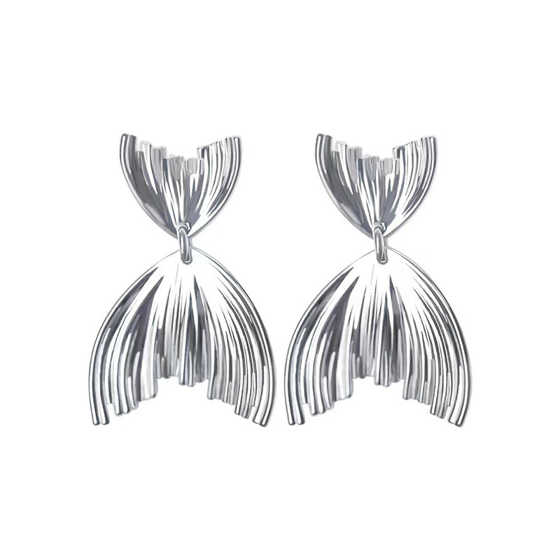 Metal Cold Style Pleated Fishtail Shape Unique Design Earrings