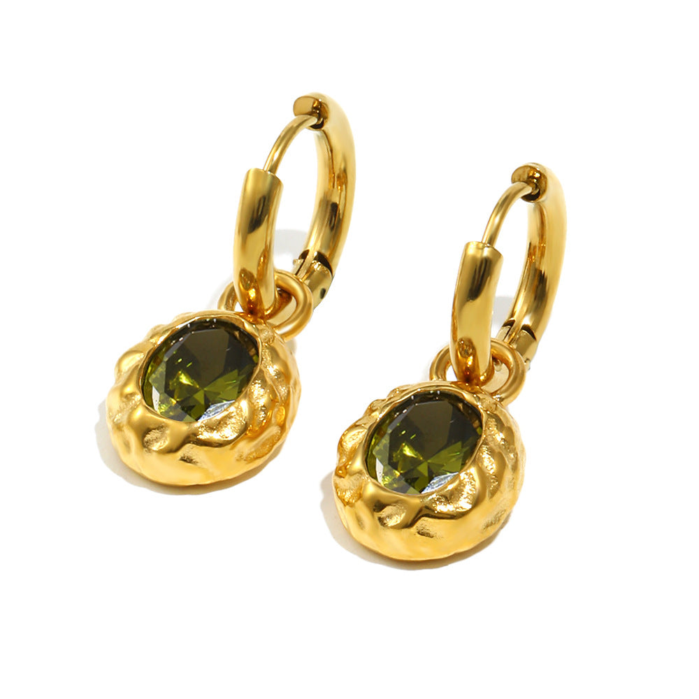 Luxury Stainless Steel Plated Beating Pattern Oval Earrings
