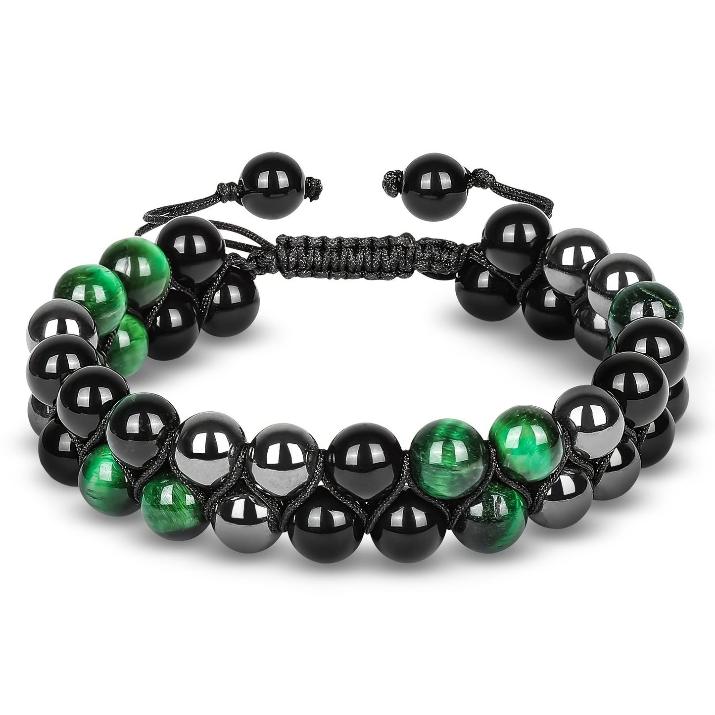 Women's & Men's Cat's Eye Green Pine Red Pattern Black Silk Phantom Natural Bracelet