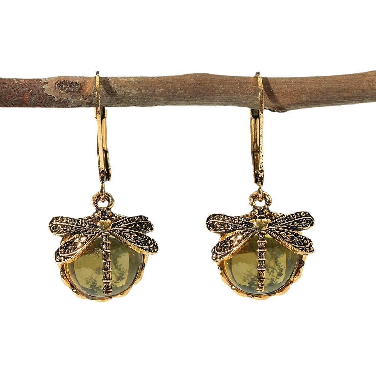 Women's Creative Vintage Dragonfly Green Crystal Charm Pendants