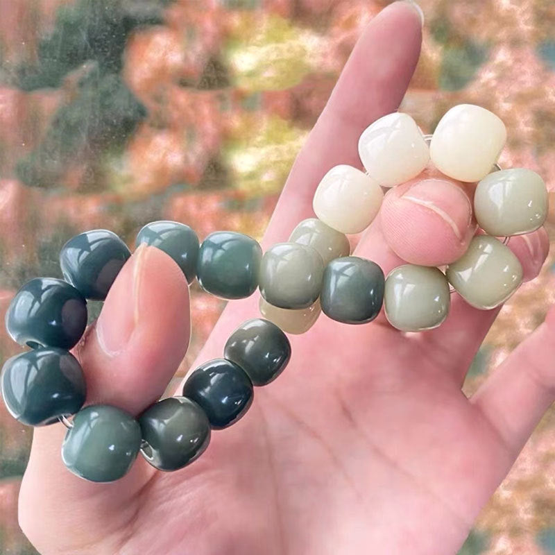 Temperament Imitation White Jade Green Bodhi Barrel Bracelet