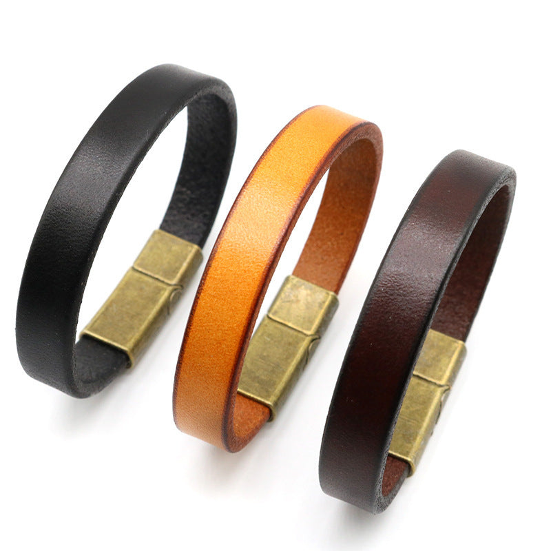 Men's Handmade Cowhide Personalized Retro Style Magnetic Buckle Bracelet