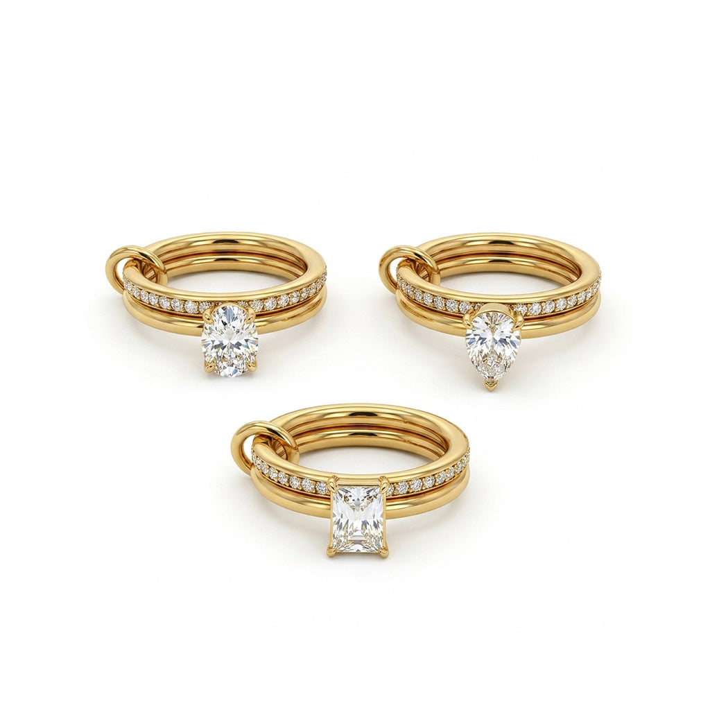 Popular Gold-plated Diamond Three Main Diamonds Ring